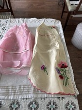 Set Of 2 Hostess Aprons 1 Shear Pink  1 Linen With Pink Embroidery