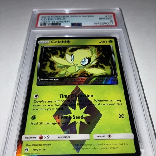CELEBI POKEMON HOLO PRISM STAR LOST THUNDER 2018 PSA 8 NM-MT 19/214