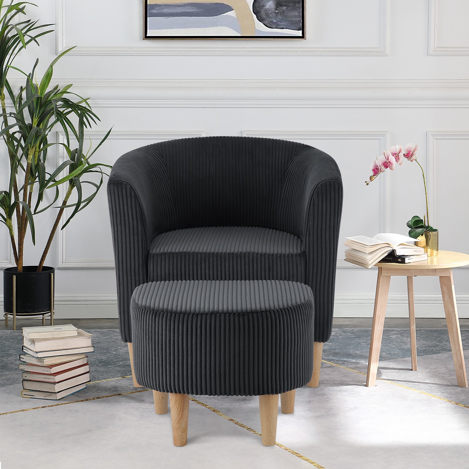 Accent Modern Armchair Swivel Single Sofa w/Ottoman Chair Black for Living Room