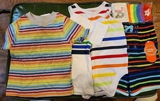 Wonder Nation Size 12M Rainbow Striped 4 Pc Set Bathing Suit W 2 Ts 1 Pc Shorts