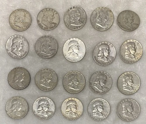 $10 1951-1963 Franklin Half-Dollars - 90% Silver 20-Coin Roll - Silver Bullion