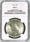 1923 $1 Peace Silver Dollar  NGC MS 63