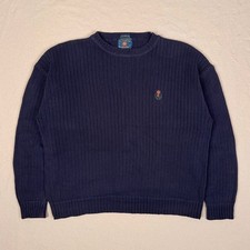 Vintage 90s Ralph Lauren Chaps Chunky Ribbed Knit Crewneck Sweater Mens XL Blue