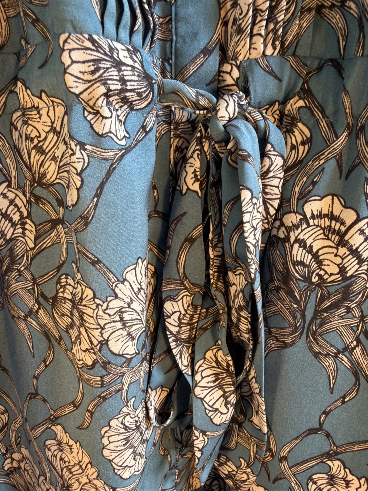 Banana Republic Teal Floral Pintuck Pleated Shirtdress Long Sleeve XL Cottage image 4
