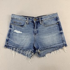Blank NYC Hiker Shorts Women Sz 28 Medium Wash Distressed Raw Hem Denim Cutoff