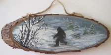 Original Acrylics Wood  Sasquatch in Winter Woods  by Janet Hufnagle 3.5 x 10