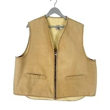 Vintage 80s Carhartt Work Vest Sherpa Lined Tan Cotton Duck Pockets USA Made XXL