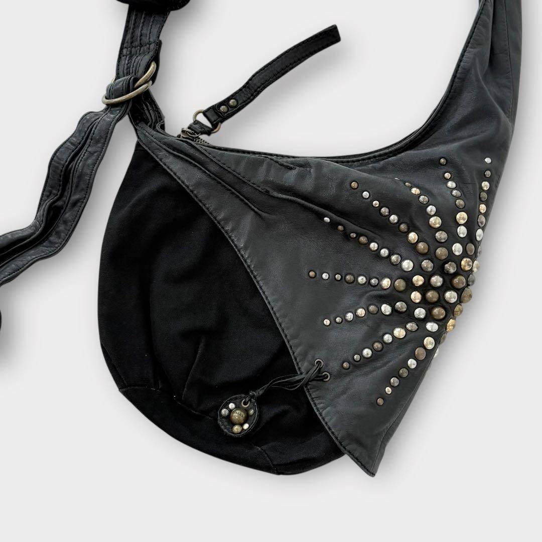 Auth DIESEL Archive Studs Leather Shoulder Bag Black … - Gem