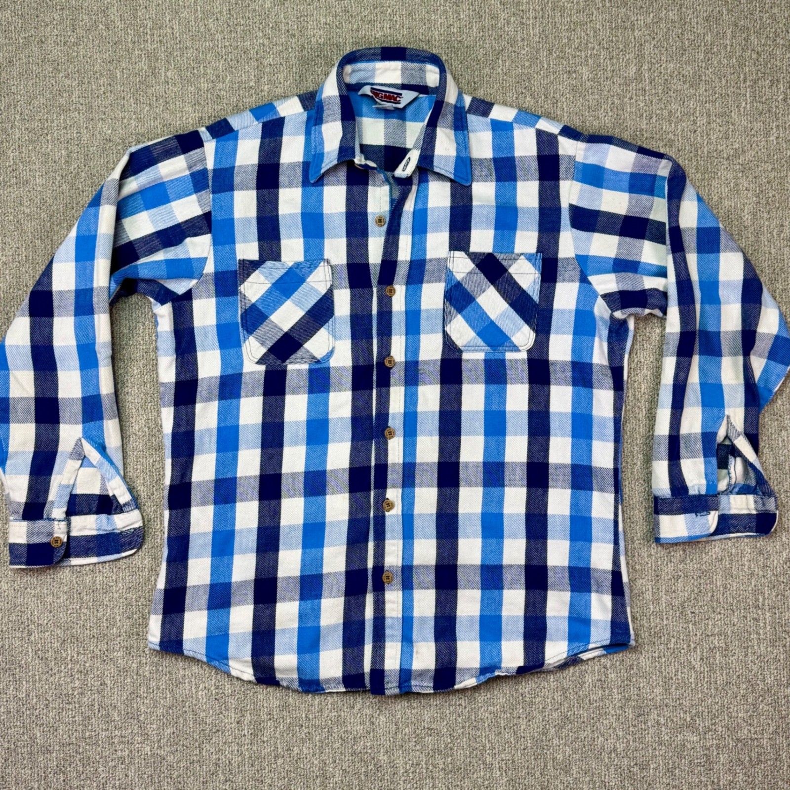 Vintage Big Mac Blue Plaid Flannel Shirt Mens L Tall USA Made Workwear