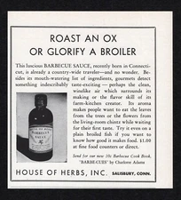 1948 House of Herbs Roast An Ox Glorify A Broiler Barbecue Sauce Flavor Print Ad
