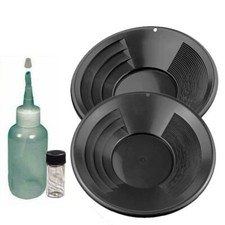2 12" Black Gold pan panning kit with 4oz Sniffer Bottle and Glass Vial