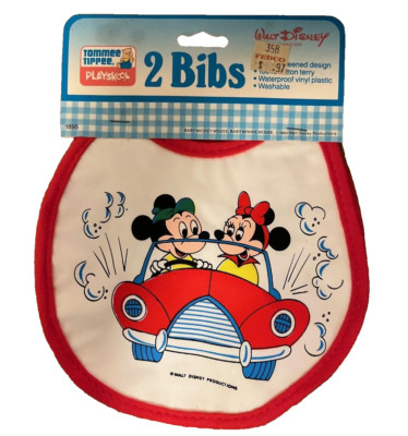2 Bibs Vntg Disney Characters Mickey Minnie Donald Goofy Tommee Tippee Playskool