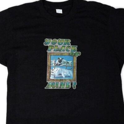 Cat Tshirt Your Place Or Mine M Vintage 80s 90s Black Kitty Iron On Transfer