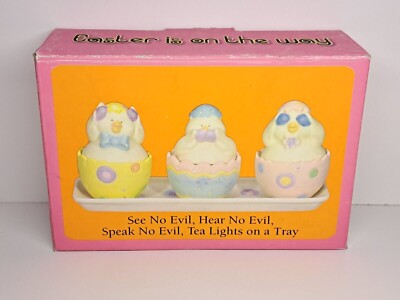Easter 6 pc. RARE Tealight Set See,Hear, Speak no Evil - Vintage Chicks in Eggs