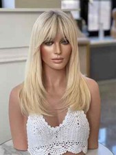 Ombre Honey Blonde Wigs with Bangs 100 Human Hair Lace Front Wigs 16 Inch