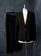 Vintage 90s Women's Black Pinstripe Suit Pants Blazer Fits Sizes 6-8 VGUC