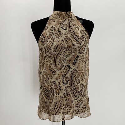 NILI LOTAN BLACK BEIGE PAISLEY Vara 100% Silk Top Women's Size 10 NEW USA Made