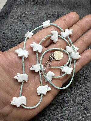 Navajo Turquoise Shell Fetish Keisha Necklace Single String Native Jewelry