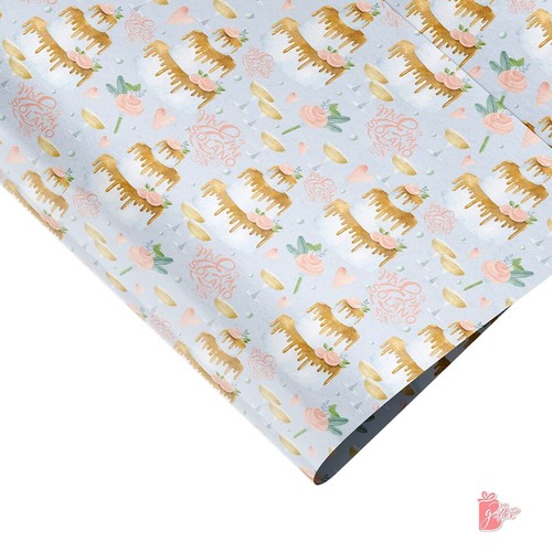 Custom Wedding Cake Gift Wrapping Paper with Personalized Name Watercolor Roses - Picture 4 of 16
