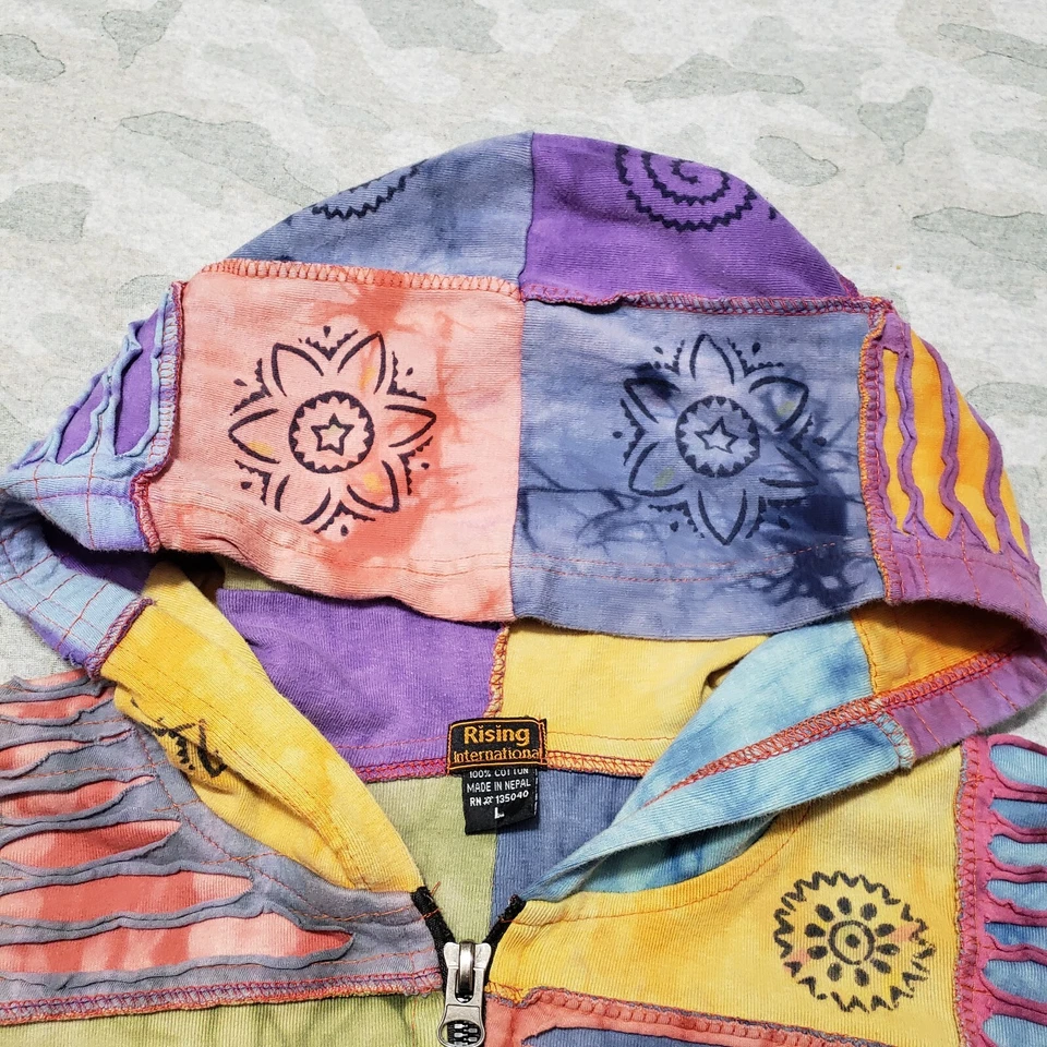 Rising International Sweatshirt Women Large Multicolor Full Zip Hooded Patchwork - Image 4 of 4