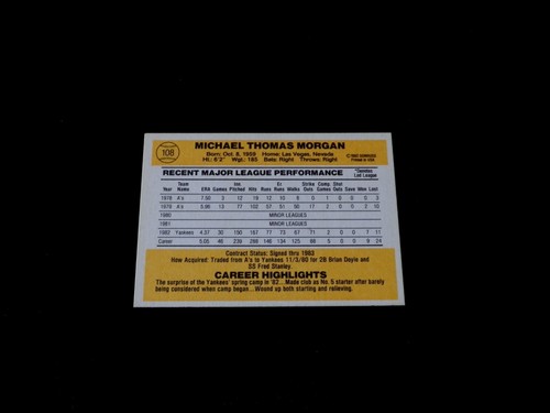Mike Morgan Autographed 1983 Donruss Baseball Card #108 NY Yankees Rookie Auto - Picture 2 of 2
