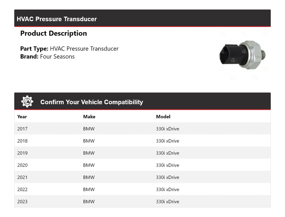 Transdutor de pressão HVAC para 2017-2023 BMW 330i xDrive 4 estações 2018 2019 2020 - Imagem 2 de 4