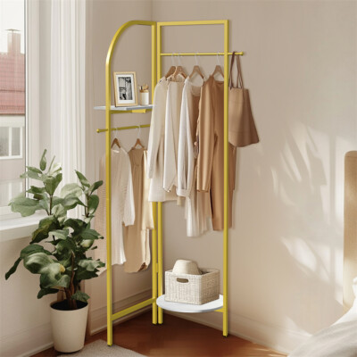 68.9'' Tall Corner Gold Metal Clothing Rack Heavy Duty Clothes Rack Garment Shelf