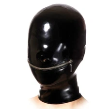 Black Latex Hood Rubber Mask Mouth with Zipper Cosplay Fetish Party BDSM 0.4mm
