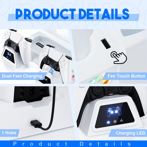New For Playstation 5 Dualsense Controller Charging Station PS5 Cooling Fan - Picture 6 of 13