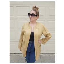 Vintage Marimekko Women Linen Blazer Coat Long Sleeve Tan Size Medium