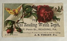 VICTORIAN JEWELERS TRADE CARD Reading PA Watch Depot AB Yorgey Watch Club B17
