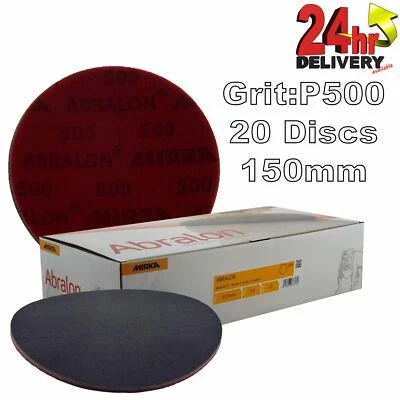 Mirka Abralon 150mm 6" P500 Grit 20x HookNLoop Foam Fine Finishing Discs Pad