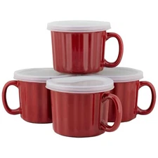 10 Strawberry Street 16oz Set of 4 Soup Mug with Lid, Red 4 Count (Pack of 1)