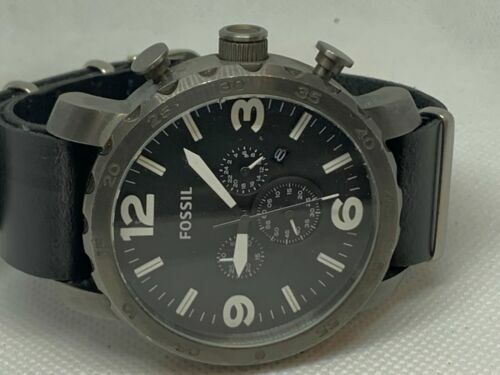 Fossil JR1353 Herren schwarz Leder grau Edelstahl Analog Quarzuhr C806 - Bild 6 von 9