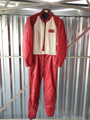 MOTORRAD GANZLEDERKOMBI BREMEN ROT WEISS VINTAGE BRESCIA - GR. 48