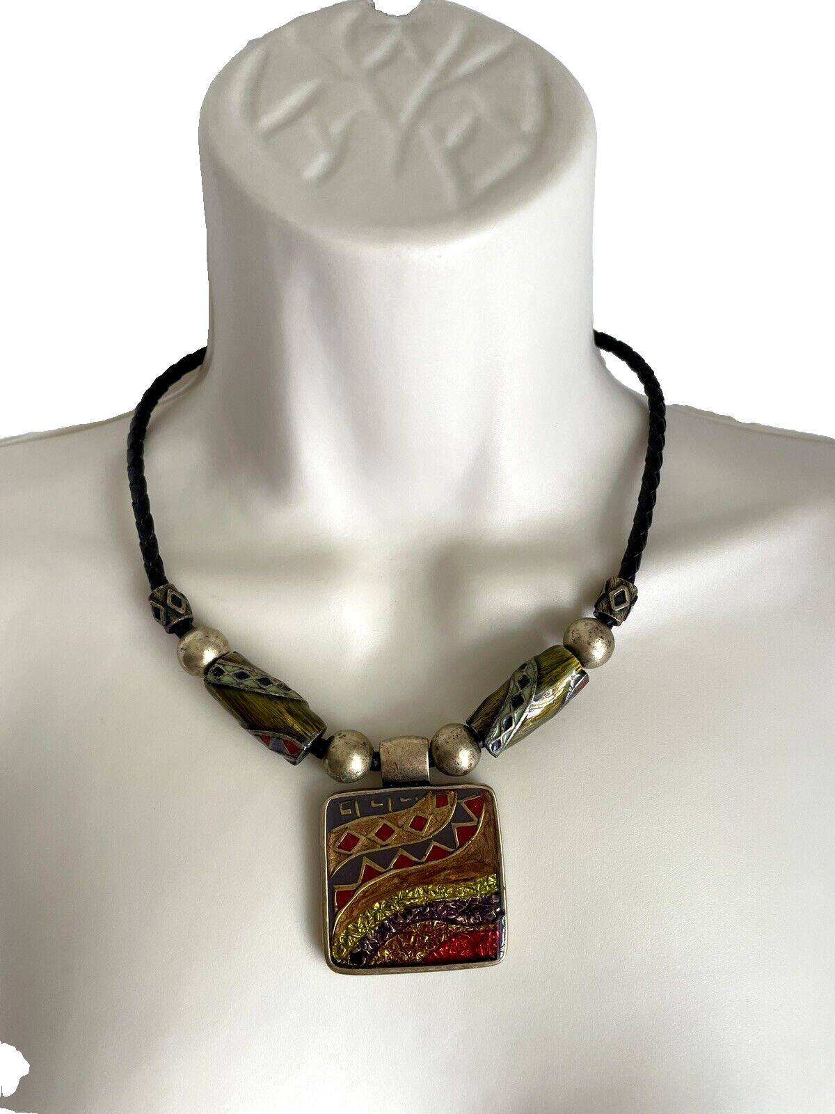 Chico's Necklace Statement Square Enameled Abstra… - image 1