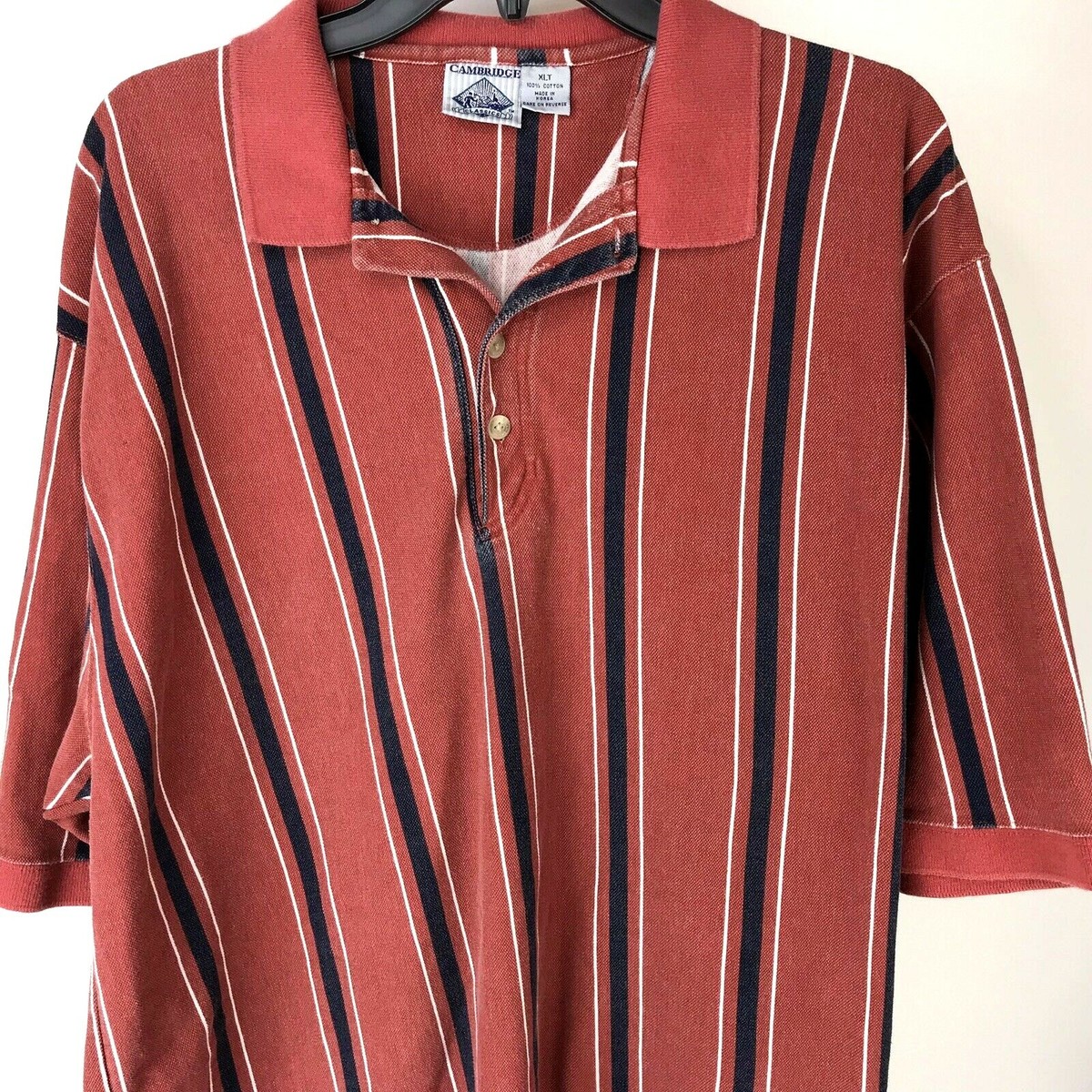 Mens Cambridge Classics Polo Shirt Vintage 80s 90s Striped Short