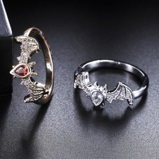 Raindrop Ruby CZ Inlay Bat Jewelry Ring Women's Girl's Fashion Pinky Band Ring