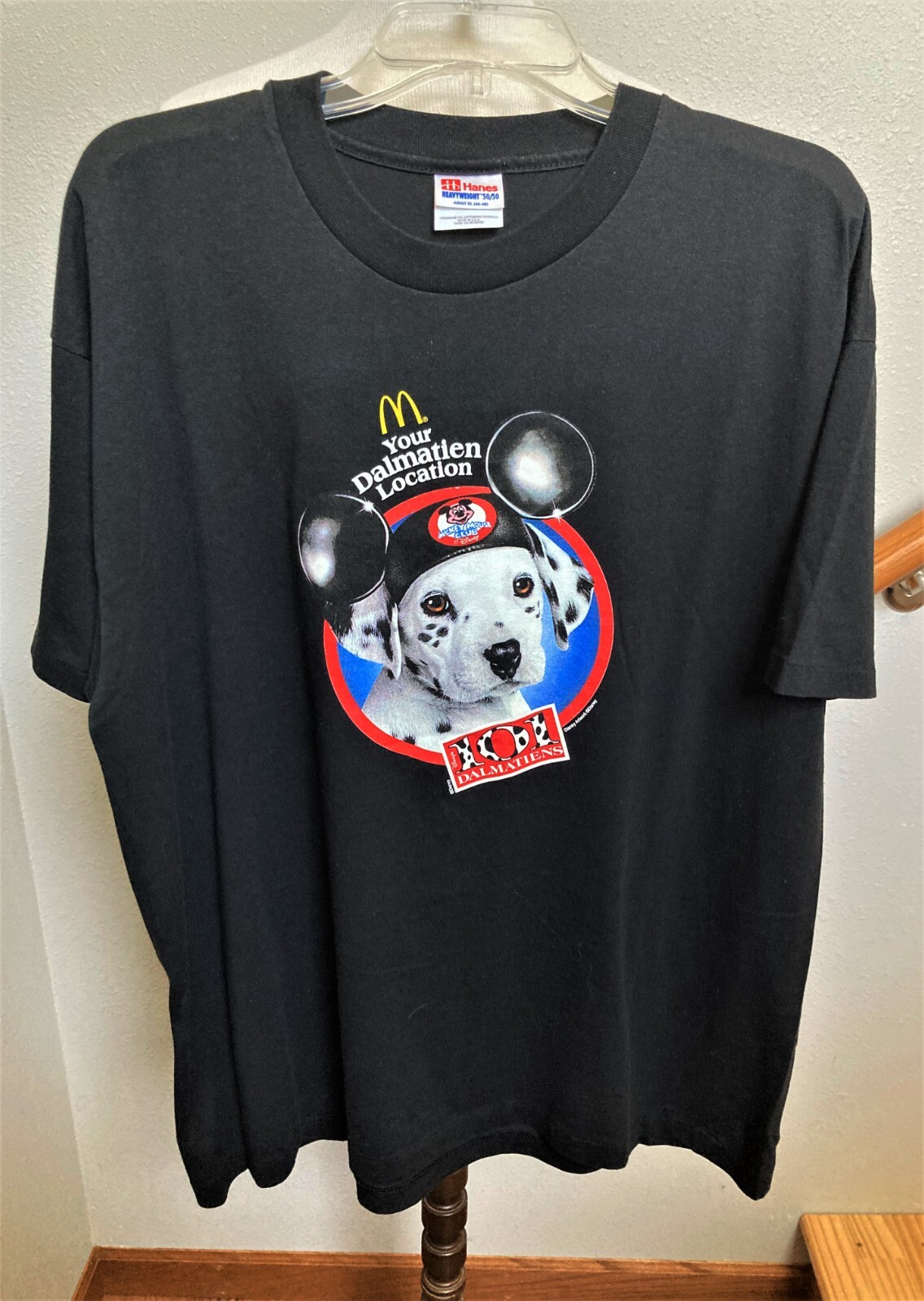 HANES-BLACK-S/S-VINTAGE 90'S MCDONALDS DISNEY 101… - image 1