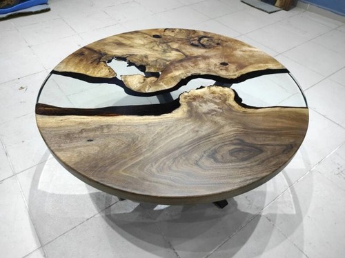 Natural Olive Wood Epoxy Resin Live Edge Epoxy Coffee Table, Round Transparent - Picture 7 of 8