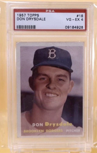 1957 Topps #18 - DON DRYSDALE - Brooklyn Dodgers - PSA 4 VG-EX