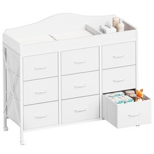 Baby Changing Table with 9 Fabric Drawers, Waterproof Diaper Changing Station...