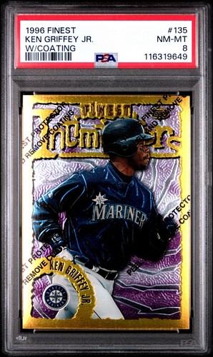 1996 Topps Finest Ken Griffey Jr Intimidators GOLD Rare #135 With Coating PSA 8