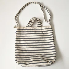 Baggu grey cream striped tote bag purse crossbody 100% recycled cotton