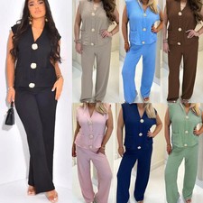 Women's Gold Tracksuit Co-ord Lounge Palazzo Set Waistcoat Party Wear