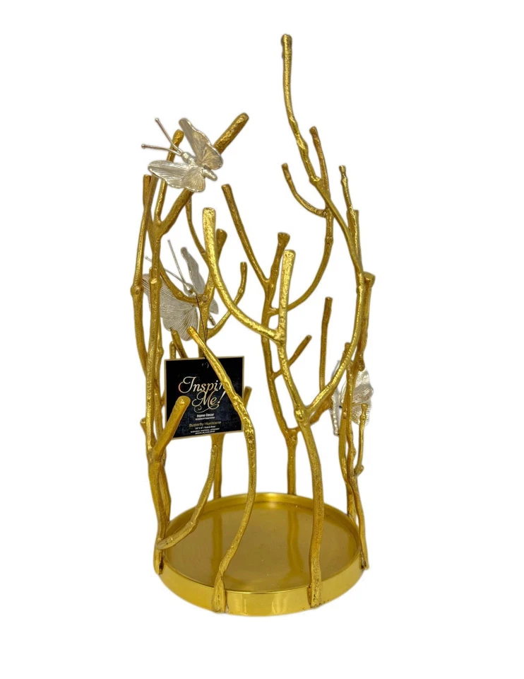 Candelabro Butterfly Branch Hurricane - Soporte decorativo de metal dorado y plateado Foto 2 de 3