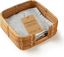 Square Rattan Napkin Holder for Bathroom, Made in Indonesia, 7.5"x7.5" Handwoven