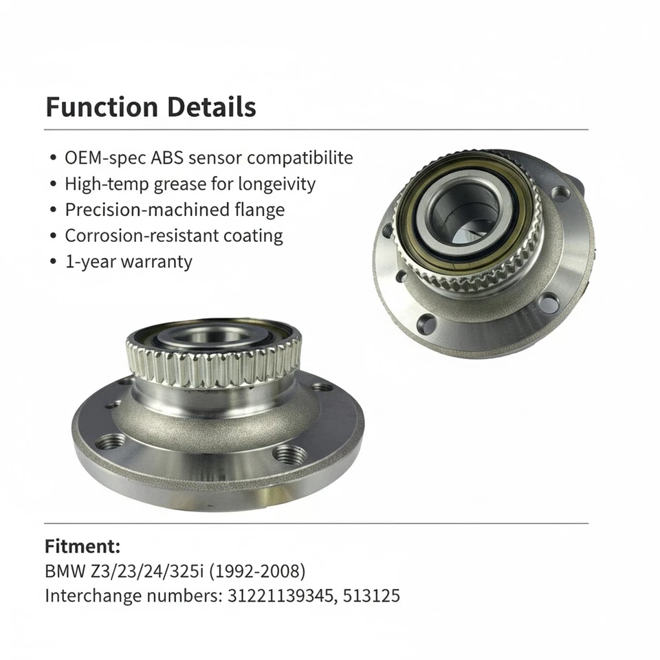 Conjunto de cojinete de cubo de rueda delantera para BMW Z3 Z4 325i 1992-2008 OEM 31226757024 Foto 4 de 4