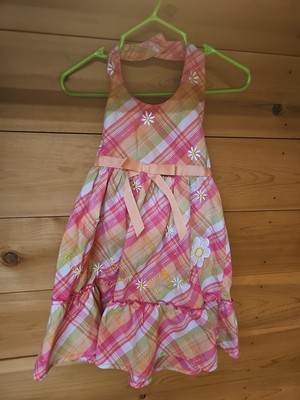 Blueberi Boulevard Toddler Girl 3T Dress Pink/Orange/Green Plaid Floral Print