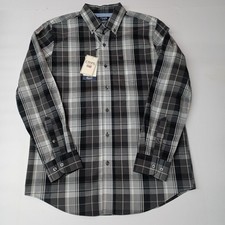 Chaps Easy Care Woven Shirt Men's M Granite Gray Plaid Stretch Classic Fit